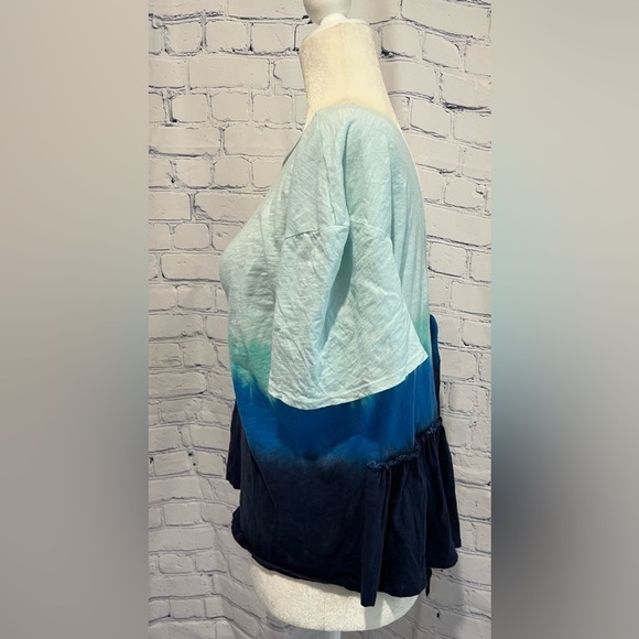 Womens Aqua Cotton Tie Dye Short Sleeve Crew Neck Top large - Picture 3 of 5